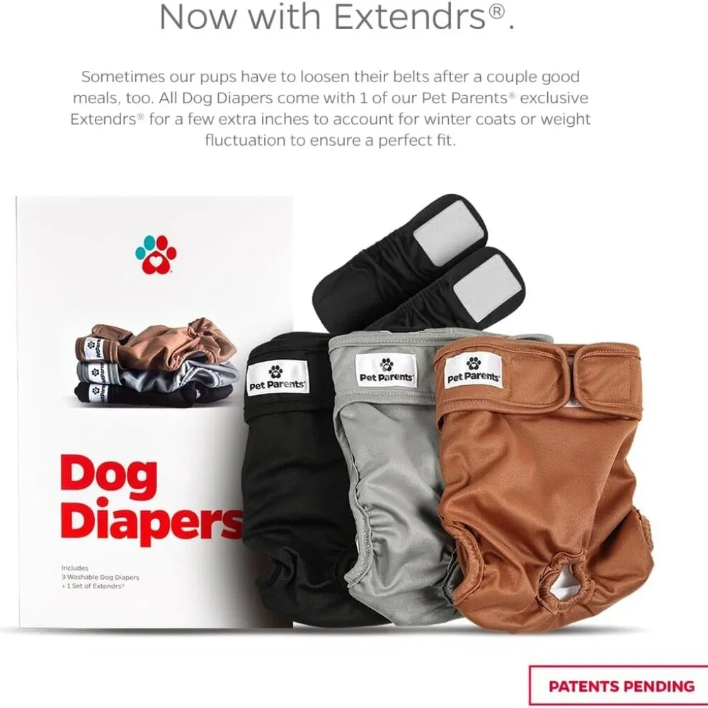 Pet Parents® Washable Dog Diapers (3pack) + Extendrs® Size XL Natural